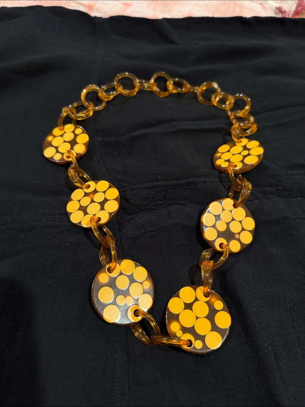 Vintage celluloid Yellow Polka Dot Resin Link Necklace - Unbranded